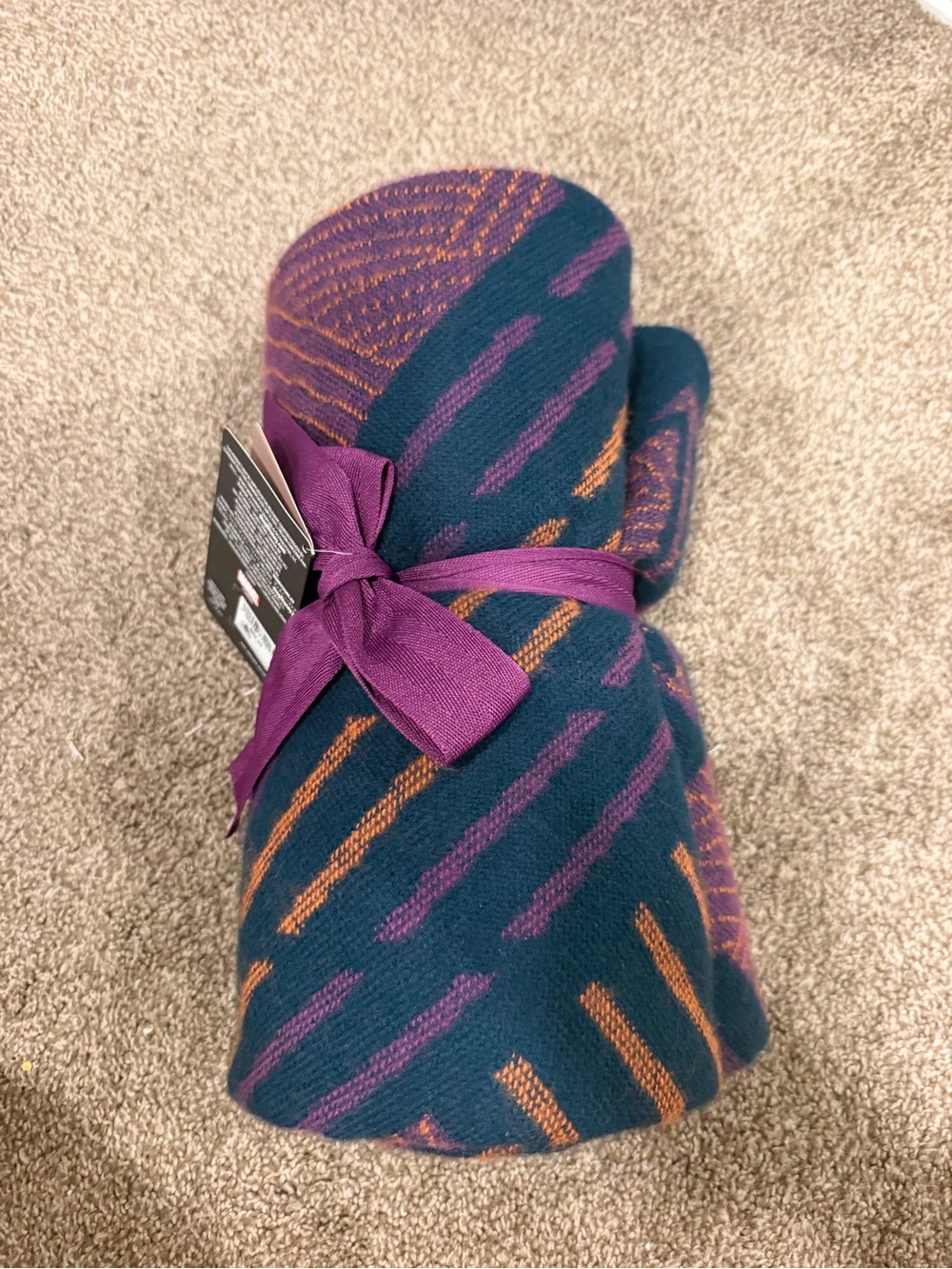 Disney Teal Throw Blanket with Purple Ribbon and Orange & Purple Stripes